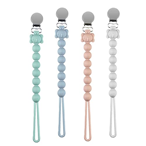 Image of Silicone Pacifier Clip, 4 Pack Pacifier Clips for Boys and Girl, One-Piece Pacifier Holder Clips, Binky Clips for Teether Toys Birthday Christmas Shower Gift, Baby Essentials