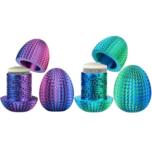 2PCS Puzzle Box for Brain Teasing Money Box with Hidden Compartment Easter Eggs Decorations for Cash Gifts Reusable Interactive Maze Egg Set of Pieces (blue/green/purple)