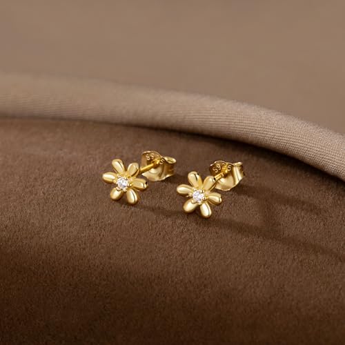 Reffeer Solid 925 Sterling Silver CZ Flower Stud Earrings for Women Teen Girls Small Flower Post Stud Earrings4