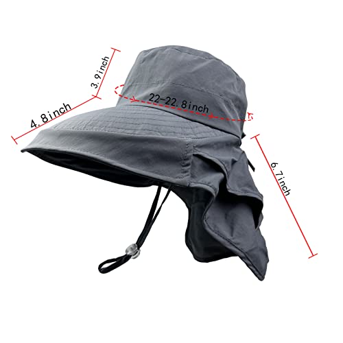 Women Sun Hats Uv Protection Wide Brim Foldable Ponytail Hole Beach Hats With Neck Cover For Gardening (Dark Grey) #TOP5