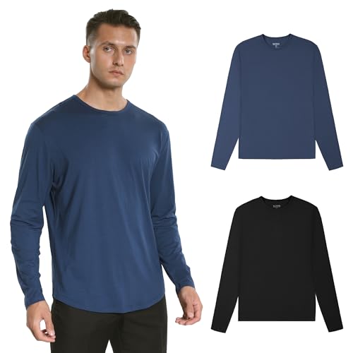 netdraw T-shirt basique décontracté à manches courtes et longues pour homme en viscose de bambou ultra doux avec ourlet incurvé, Lot de 2 L/S Noir/Bleu pacifique, Taille L netdraw T-shirt basique décontracté à manches courtes et longues pour homme en viscose de bambou ultra doux avec ourlet incurvé, Lot de 2 L/S Noir/Bleu pacifique, Taille L