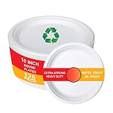 KIKOOOZ 100% Compostable Heavy-Duty 10 INCH (125 pack) Disposable White Paper Plates (Bagasse) Made