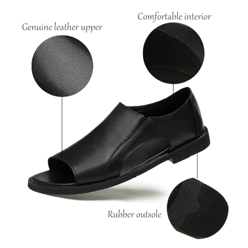 Men's Genuine Leather Cutout Water Shoes Slip On Flat Comfortable Open Toe Outdoor Casual Beach Light Weight Fisherman Sandals3