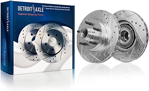 Image of Detroit Axle - RWD Brake Kit for 1995-2001 Ford Explore 1998-02 Ranger 1997-01 Mercury Mountaineer 11.28 inch inch Front & 11.22 inch inch Rear Drilled Slotted Brake Rotors Replacement Ceramic Brakes Pads