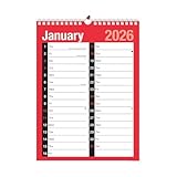 2026 Large A4 Wall Calendar – 2 Column Month-to-View Planner, Spiral Bound, Runs January–December 2026 – Perfect for Home, Office, Business & School