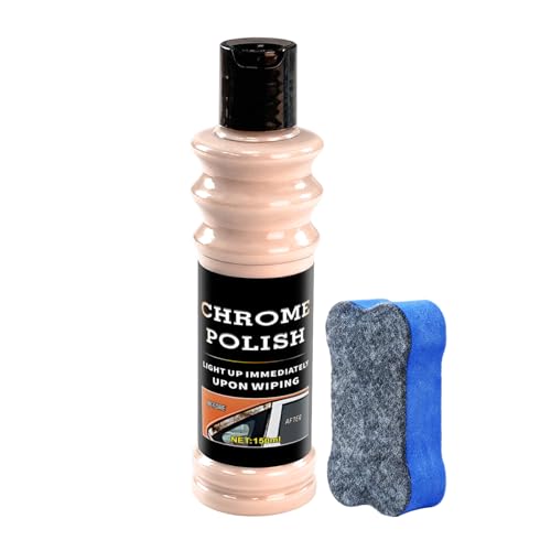 Hlporvxdrv Chrome Polish for Cars, Metal Polish and Chrome Cleaner for Cars, Golf Clubs, Jewelry, Silver, Brass, Aluminum, Copper, Stainless Steel and Various Metals 5.07fl oz./150ml