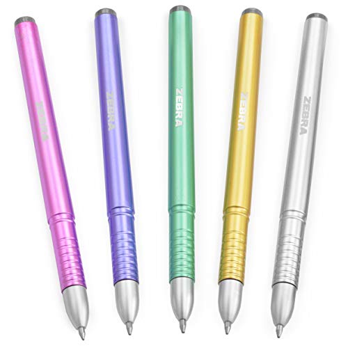 Zebra ZGE Gel Ink Stick Pens - Metallic Barrel - 0.7mm - Pack of 5 Assorted Colours