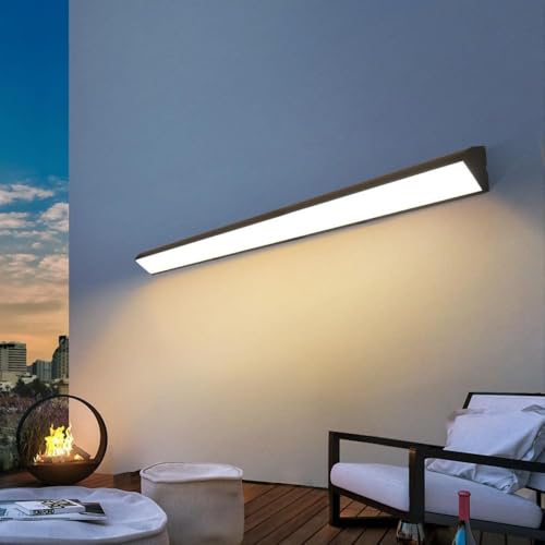 MOLOURK LED Terrazza Impermeabili Applique da parete Esterno Moderna Nera Lampada da parete Interni Metallo Acrilico Barra Luminosa Lunga Bagno Soggiorno Scale Illuminazione da parete (3000K,60CM)
