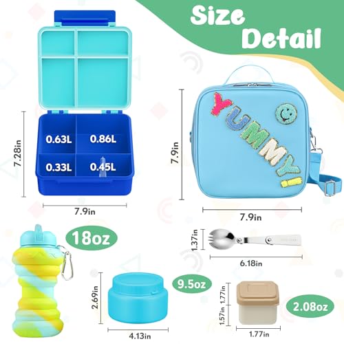 Image of Bento Lunch Box with Soup Thermo for Kids Lunch Bag, Blue
