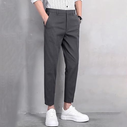 Maiyifu-GJ Men's Ice Silk Slim Fit Dress Pants Straight Leg Casual Solid Suit Pants Business Fashion Lightweight Work Pants2