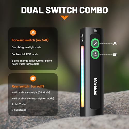 Wurkkos HD01 Rechargeable Flashlights, High Brightness 1200 Lumens, Emergency Flashlights for Home with RGB Light and Green Beam, Triple Light Sources Pocket Lights for Everyday Carry