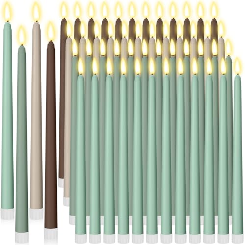 Image of Handepo 48 Pack Flameless LED Taper Candles Battery Operated, Boho Colors | 11 Inch Realistic Flickering Candlelights Plastic Last Long Window Candlestick for Halloween Christmas