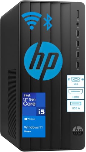 Image of HP Desktop Computer Tower PC, Intel i5-12500T 6-Core, 64GB RAM, 2TB SSD | Windows 11 Home, WiFi, Bluetooth, HDMI, Business Ready with Keyboard Mouse, Jet Black