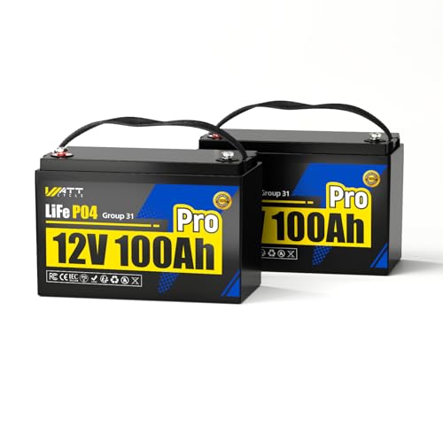 Image of WattCycle 12V 100Ah LiFePO4 Battery 2 Pack, 12V Lithium Batteries with 110A Smart BMS, Group 31 Size, 15000+ Cycles, Low-Temperature Protection, for RV, Solar Storage, Marine, Home Backup Power