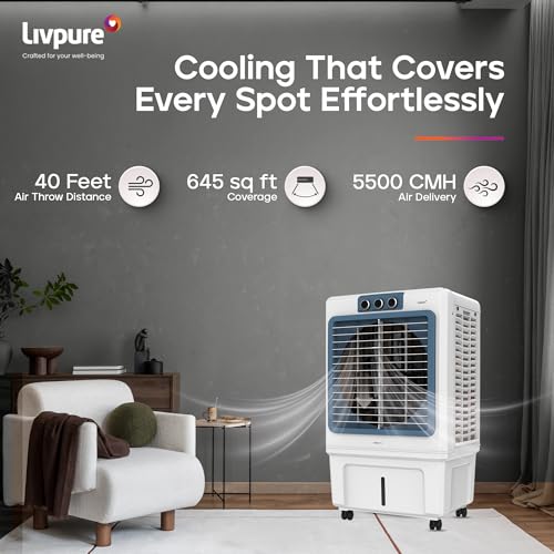 Image of Livpure Iceblast Desert Air Cooler- 70L | Cooler with High Air Delivery, Ice Chamber, Honeycomb Pads, Multi-Directional Wheels | Room Cooler with Inverter Compatibility| 2 year Warranty by Livpure