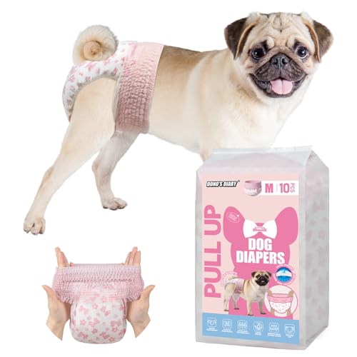 Image of Dono Disposable Pull It Up Female Dog Diapers, 360 Stretchy Waist Puppy Diapers, Super-Absorbent Doggie Diapers with Rapid-Dry Technology Leak-Proof Design for Doggy in Heat Period, M 60 Pcs