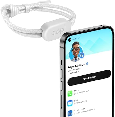 Authentic Patented Popl Bracelet™ (Avoid Fake Knockoffs) - Smart NFC Networking Card - Simply Tap to Exchange Contact Info, Capture Leads, & Manage Contacts (White)
