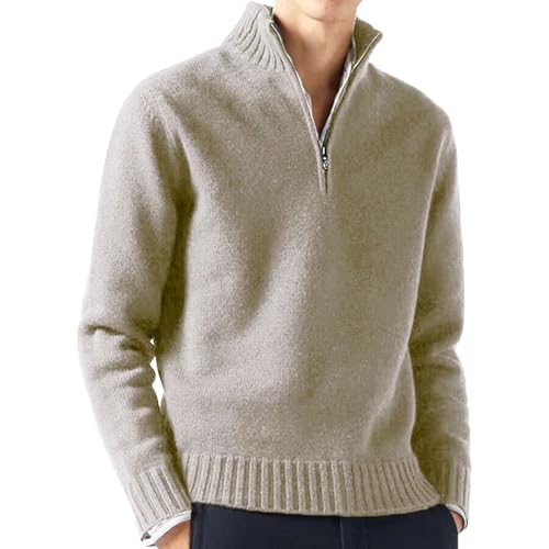 Long Sleeve Turtleneck Sweater Men Knitted Solid Color Streetwear Oversized Breathable Half Zip