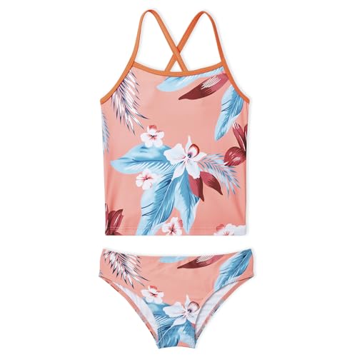 Image of Century Star Girls Swimsuit Two Piece Tankini Swimwear with Boyshort Bathing Suit for Kids Toddler Beach Swimsuits Pink Leaf Flower 10