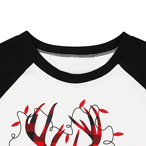 MNLYBABY OH Deer Baseball T Shirt for Women Merry Christmas Tees Cute Striped Elk Graphic Shirts Tops Saying White