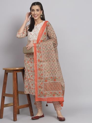 Image of Rapsodia Womens Cotton Jaipuri Printed & Embroidered Kurta with Dupatta and Pant Set