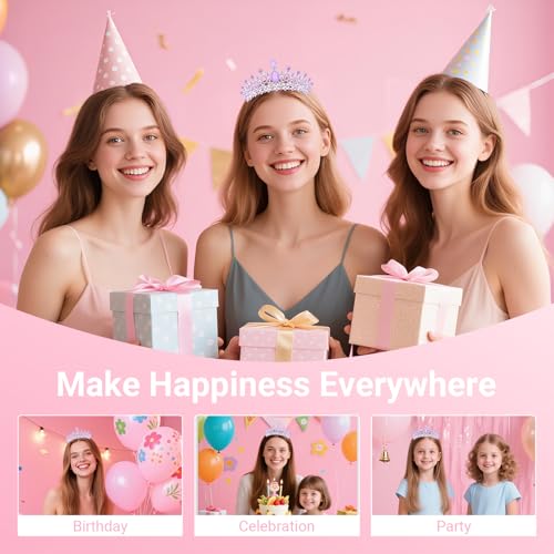 Birthday Tiara and Crown with Sash, Birthday Tiara for Women Party (Purple)