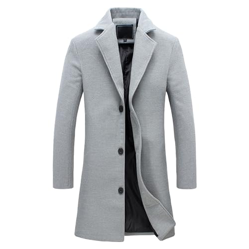 JEShifangjiusu Men'S Trench Coat Long Wool Coat Winter Classic Overcoat Top Pea Coat Casual Business Cotton Blend Jacket