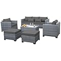 Lviden 6 Pieces Wicker Patio Furniture Sets Outdoor Conversation Set HDPE Rattan Sectional Sofa Couch with Storage Table and Grey Cushions