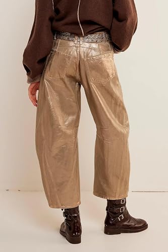 Kedera Women's Shiny Metallic Barrel Jeans - Straight Wide Leg Glitter Denim Pants - Y2K Disco Horseshoe Trousers4