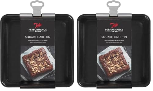 Image of Tala Performance, Loose Base Square Cake Tin, Professional Gauge Carbon Steel with Eclipse Non-Stick Coating, 21.9x21.9x7.5 cm Cake Pan; Cake Pan, Ideal for Bakes and Celebration Cakes (Pack of 2)