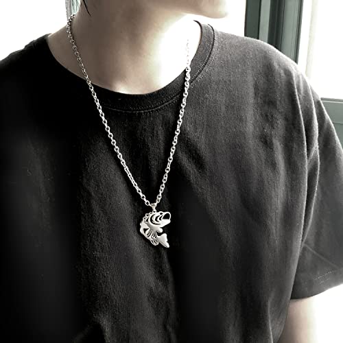 Wchama Bass Fishing Pendant Necklace for Men Women Largemouth Fish Fisherman Stainless Steel Charm Chain Jewelry4