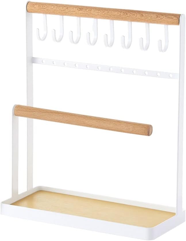ORiTiORiTi Jewelry Organizer Stand 4 Tier Earring Organizer Necklace Holder, Jewelry Display Stand Holder with Metal Storage Tray for Earring Necklace Ring Bracelet Watches White