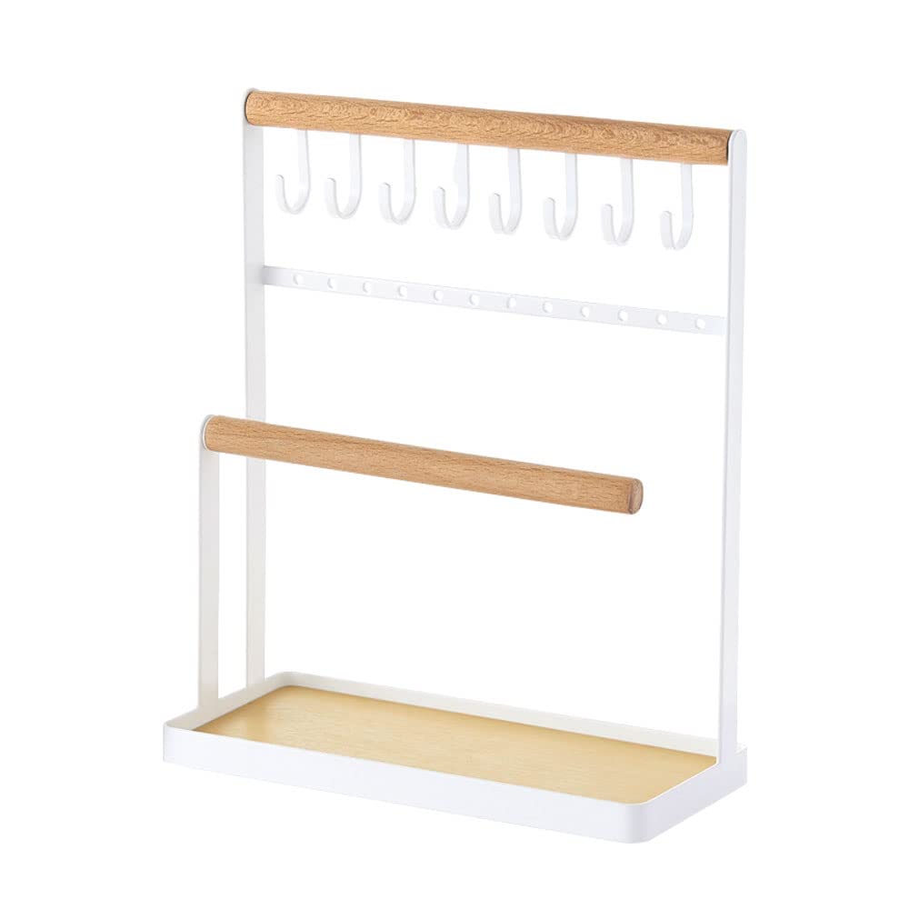 ORiTiORiTi Jewelry Organizer Stand 4 Tier Earring Organizer Necklace Holder, Jewelry Display Stand Holder with Metal Storage Tray for Earring Necklace Ring Bracelet Watches White