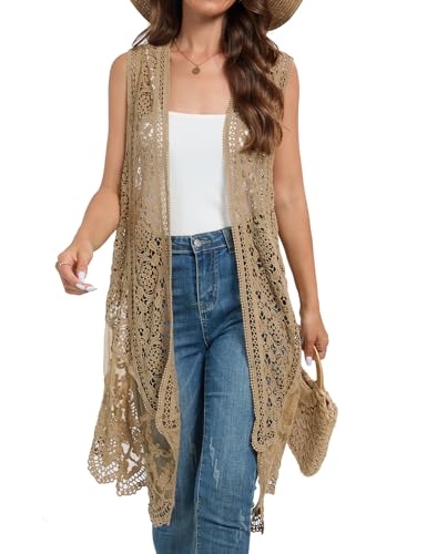 Sheer Cardigan Crochet Sleeveless Cover Up Mesh Patchwork Hippie Vest