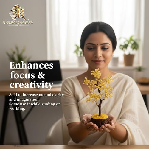Image of Citrine Crystal Tree with 300 Chips - 11 Inch Vastu Feng Shui Money Tree for Wealth, Prosperity & Positive Energy | Lucky Healing Crystal Decor for Home Office Gift India