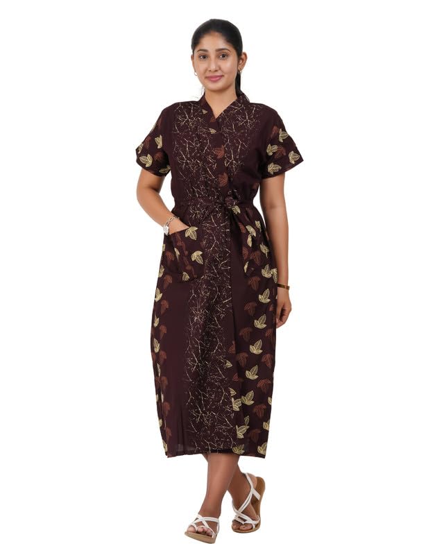 Image of MENMAII Cotton Feeding Robe for Women | Soft Breathable Maternity & Nursing Wear | Front Open Easy Feeding Access | Comfortable Nightwear for New Moms|Calf Length [Size: L,XL,XXL,3XL /FS]