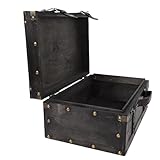 Vikye Coffre de Rangement Vintage, Coffre Décoratif en Bois avec Quincaillerie Vintage et Poignée en Cuir, pour le Rangement de la Décoration Intérieure et les Accessoires Photo (Rétro Gris Grand)