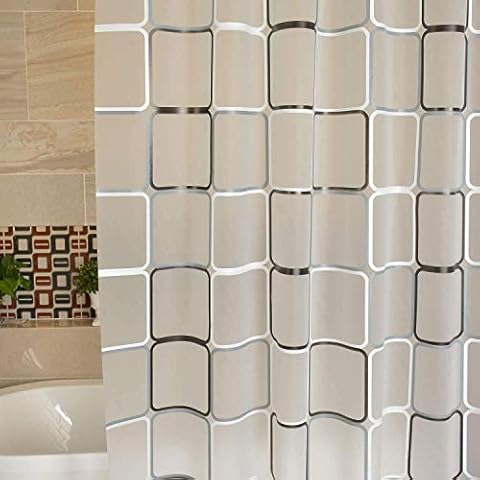 Mosie Shower Curtain Liner Waterproof Black and White Square Style Distribution Matching Hooks Cover