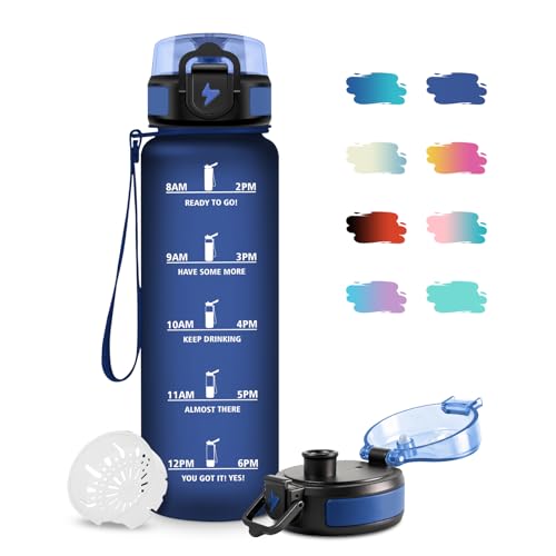 Botella de Agua Niños 500ml, Cantimplora con Filtro, Fácil de Abrir, Reutilizable, Botella Agua Motivadora y Prueba de Fugas, Cantimplora para Niños, Adulto, Escuela, Colegio, Oficina, Bicicleta