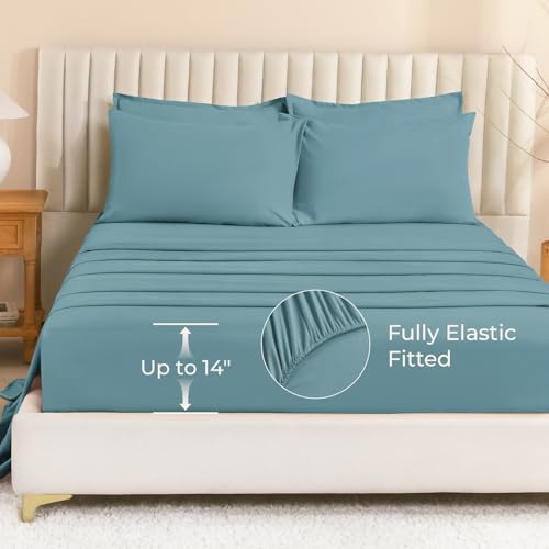 Image of Litanika King Size Comforter Set Grayish Teal - 7 Pieces Bed in a Bag King Bedding Comforter Sets, Solid Lightweight Bed Set with Comforter, Sheets, Pillowcases & Shams