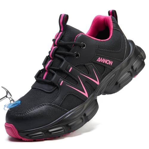 Image of Hogent Steel Toe Shoes for Women Men Wide Non Slip Work Sneakers Indestructible Shoes Lightweight Breathable Construction Sneakers Puncture Proof Ergonomic Design