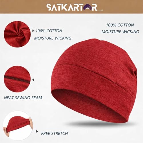 Image of SATKARTAR Cotton Lycra Beanie Skull Cap | Soft, Stretchable Sleep Hat & Helmet Liner | Ideal for Biking, Cycling & Sports - Unisex