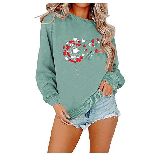 Women's Valentine's Day Love Printing Sweatshirt Warm Sports Long Sleeve Top Round Neck Fleece Thick Sweater Fashion Sweatshirt For Women Wedding Guest With Sleeves White Fashion Tops For Women #TOP26