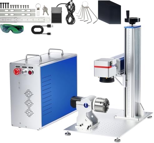 VEVOR Fiber Laser Marking Machine, 100W Compatible with LightBurn, MOPA Color Fiber Laser Engraver, 6.9" x 6.9" Working Area with Rotary Axis, Solid State Laser Machine for Aluminum Steel Jewelry Gold