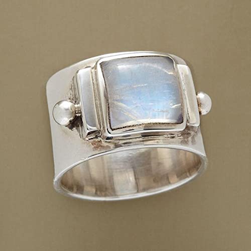 Vintage Silver Rings Natural Gem Moonstone Ring Lady Engagement Wedding Commemorative Ring Size 5-11 for Women4