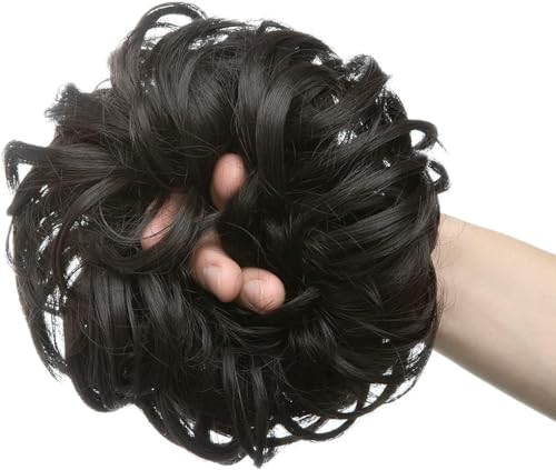 Image of Curated Cart Hair Bun For Women, Hair Accessories, Juda Hair Buns for Women, Messy Bun Hair Extension, Artificial Fake Hair Donuts Bun Maker Scrunchies, With Elastic Rubber band, Black,1 Pc