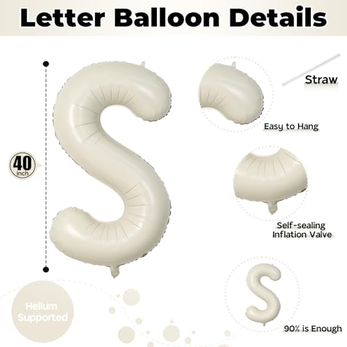 Image of 40 Inch Cream BIG SIS Balloons, Large Beige Neutral Big Sis Balloon Letters Sign with Ribbon, Ivory White Sand Baby Girls Balloon for Her Birthday Baby Shower Gender Reveal Party Decoration Supplies