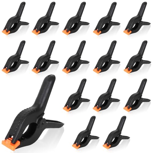 AKOLAFE 16PCS Plastic Spring Clamps 6 Inch Photo Backdrop Clips Clamps Set Balloon Arch Clips for Backdrop Stand Large Spring Clips Heavy Duty Black Muslin Clamp for Woodworking Crafts Pool Cover Tarp