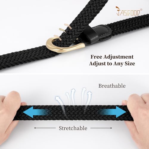 JASGOOD Women Braided Woven Elastic Belt, 1" Narrow Width Woven Fabric Stretch Belt for Jeans2