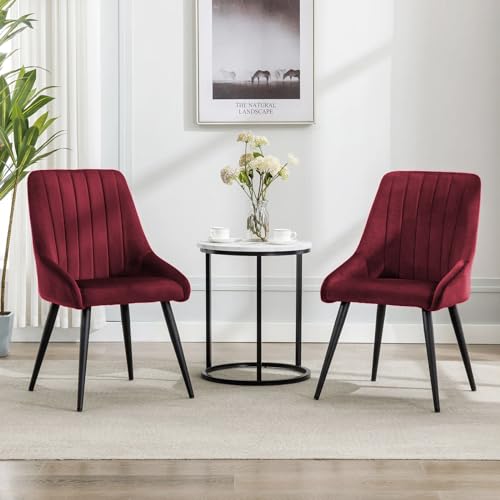 Image of Finch Fox Morris Velvet Dining Chair for Living Room, Bedroom, Home Office with Black Metal Legs in Maroon Color